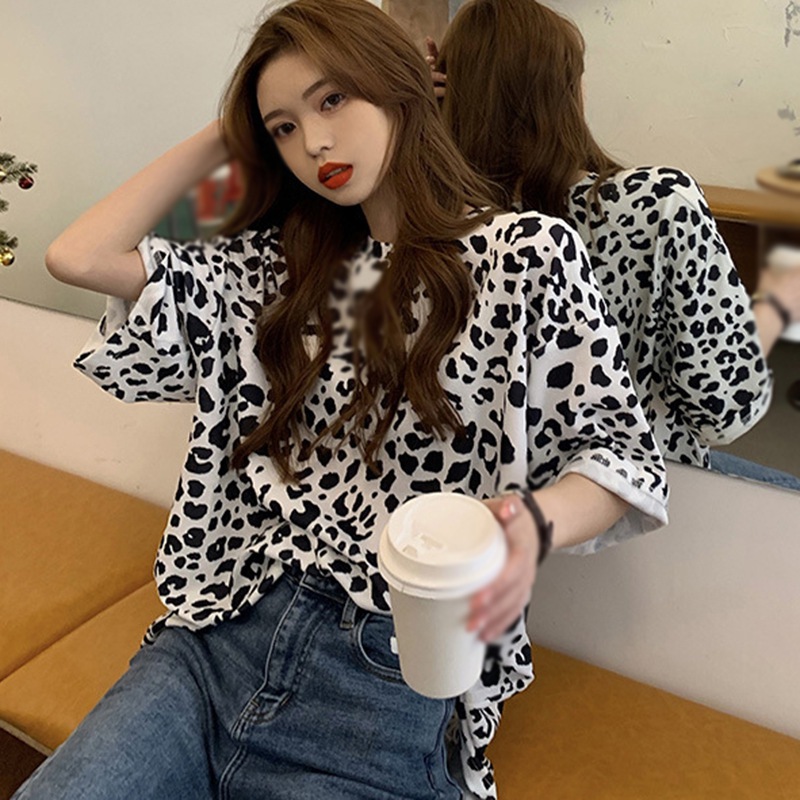 Áo Thun Nữ Ngắn Tay Họa Tiết Da Báo Thời Trang