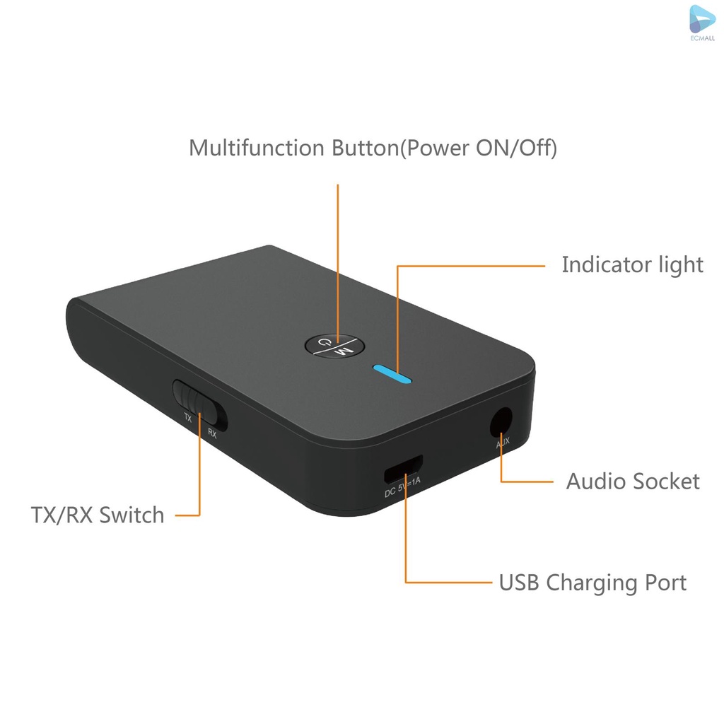 BT-6 2-IN-1 Bluetooth 5.0 Transmitter Receiver Wireless Audio Adapter 3.5mm AUX Music Sender Receiver for TV Car Stereo Headphone Speaker