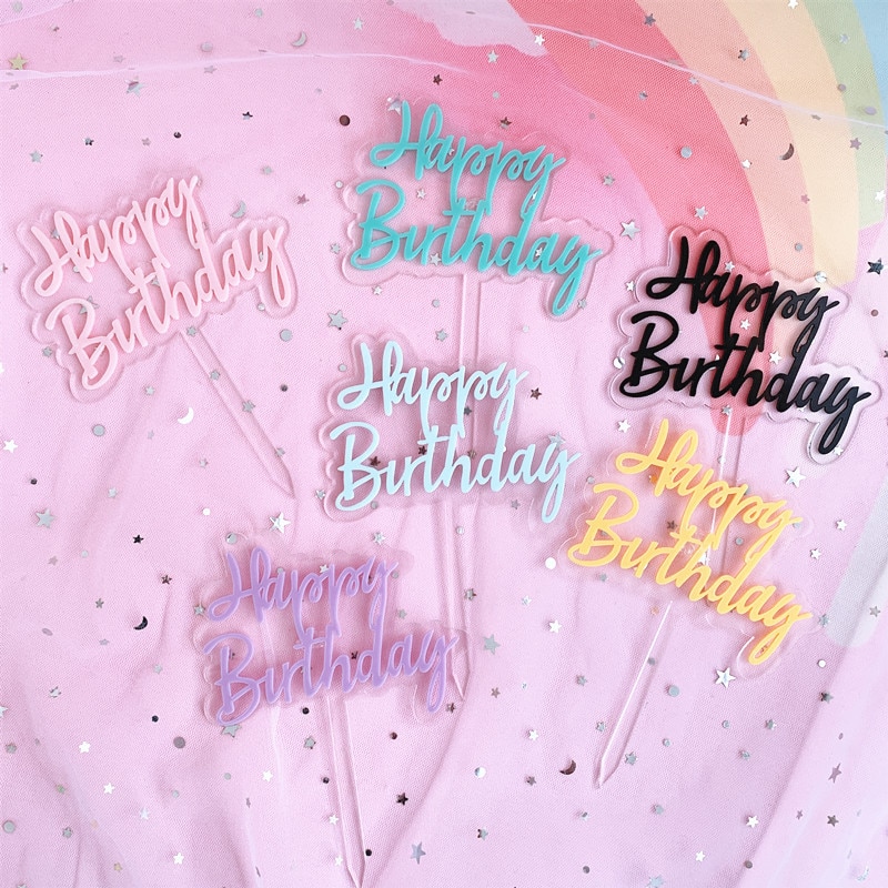 Phụ kiện cắm bánh kem trang trí chữ Happy Birthday nhiều màu sắc