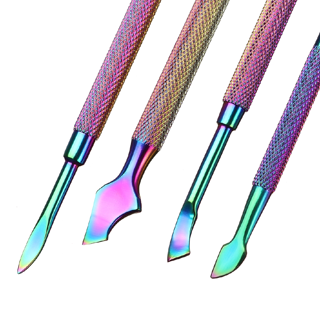 Monja 4 Style Nail Art Dual End Plating Stainless Steel Cuticle Pusher Spoon Dead Skin Removal Manicure Tool