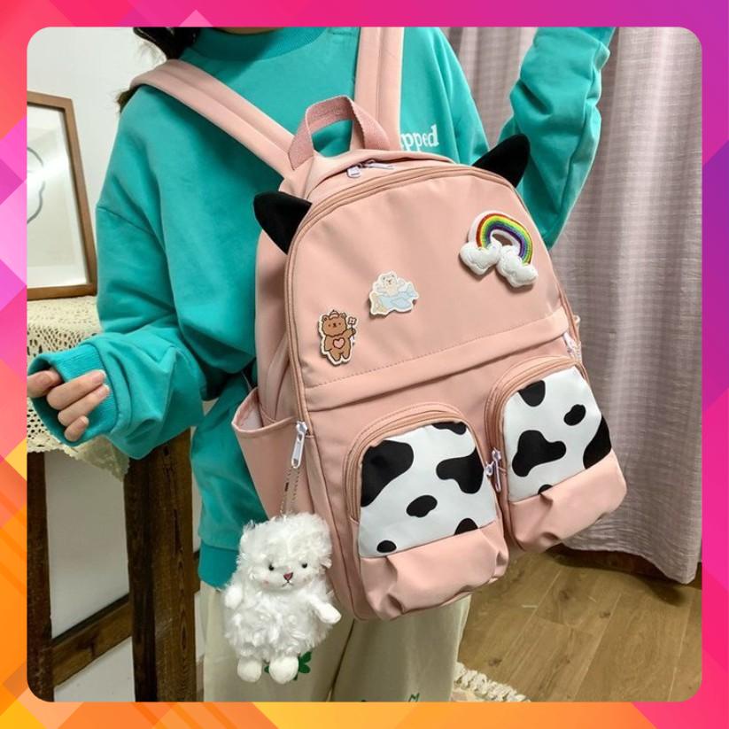 Balo bò sữa Ulzzang nam, nữ vải canvas chống nước - Cặp Đi Học - Tặng Kèm Pin Cài