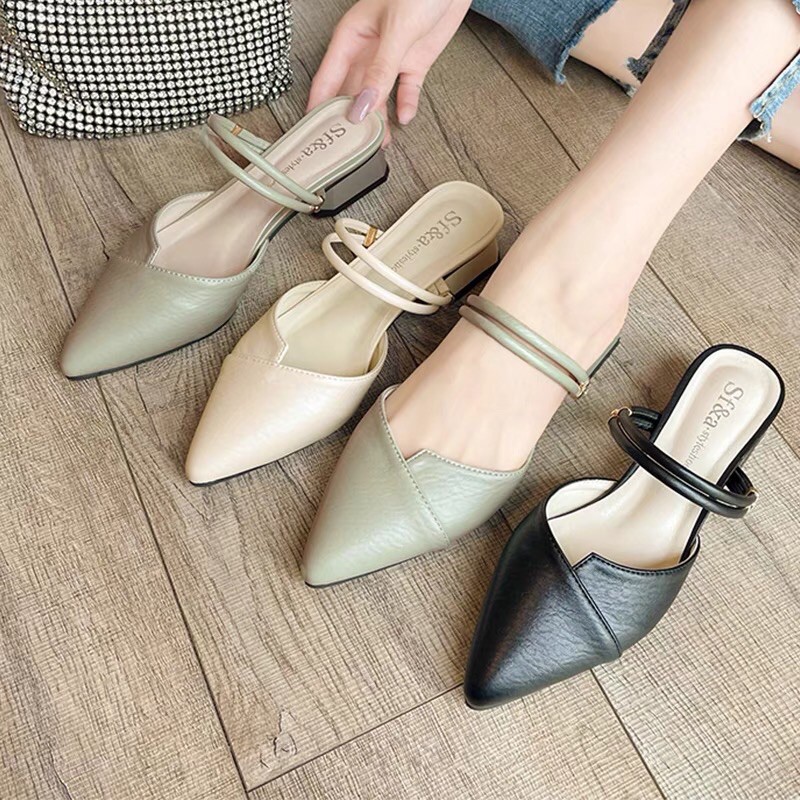 Giày nữ cao gót, Sandal Mũi Nhọn 3cm Đi Được 2 Kiểu Cực Xinh