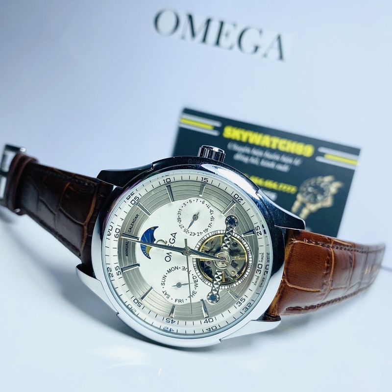 Đồng hồ cơ nam omega tự động chính hãng,Dây da cao cấp thời trang chống nước chống xước tuyệt đối