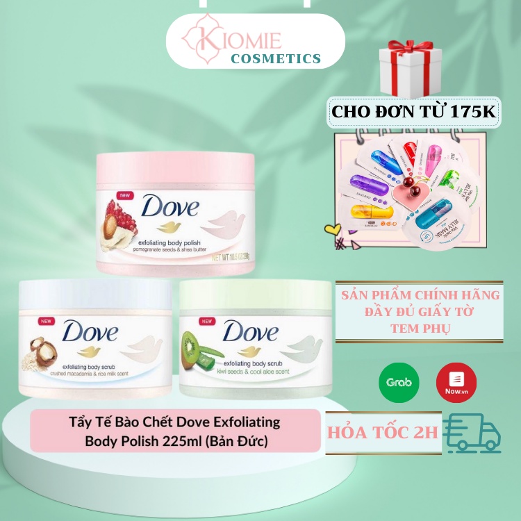 Tẩy tế bào chết body Dove bản Đức giúp Tẩy da chết body dưỡng sáng da 225ml nội địa
