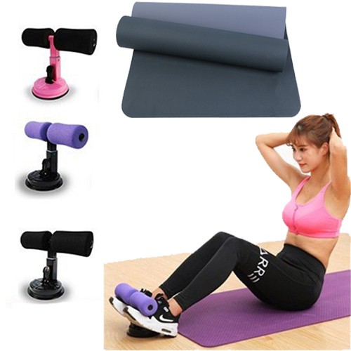 Combo Dụng Cụ Tập Cơ Bụng Đế Hút Chân Không + Thảm Tập Gym,YogaTPE Đài Loan 6mm