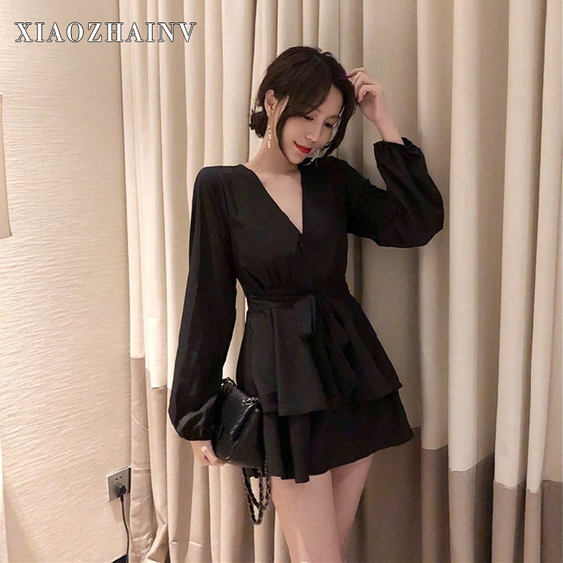 Xiaozhainv Đầm dáng chữ A tay dài cổ chữ V quyến rũ cho phái nữ | BigBuy360 - bigbuy360.vn