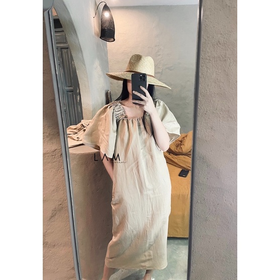 Đầm suông tay loe có túi vải Linen cao cấp