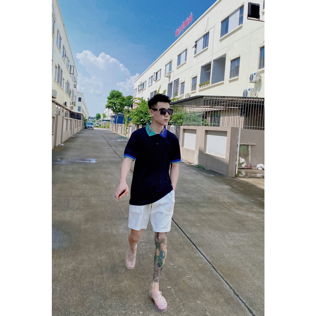 Áo Polo Nam Ver.sace Họa Tiết Ở Cổ Sang Trọng . Áo Phông Cổ Bẻ Nam Ver.sace Chất Vải Gai Mát Mịn - MINH TÂY STORE