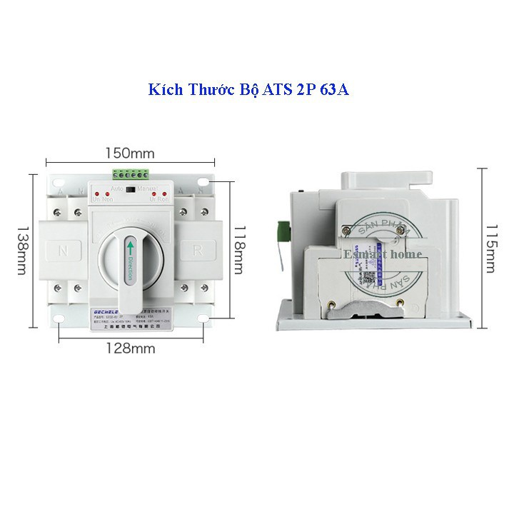 Bộ chuyển nguồn tự động ATS 2P 63A - tự động chuyển nguồn điện khi mất điện