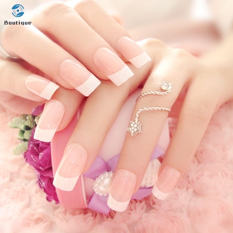 Bộ 24 móng tay giả dài thanh lịch ( kèm keo dán ) loại đẹp tự nhiên