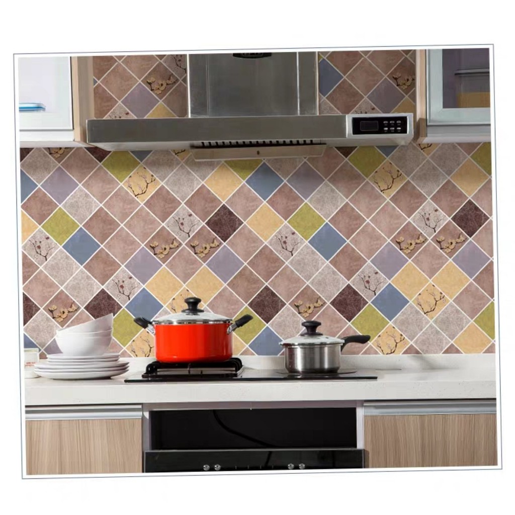 Decal dán bếp tráng nhôm cách nhiệt hoa mai nâu khổ 60cm