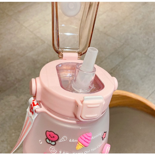 ( Tặng Sticker)Bình Nước 1,2L Có Vạch Báo Giờ Uống Nước, Bình Đựng Nước Mang Đi Học Kèm Dây Đeo