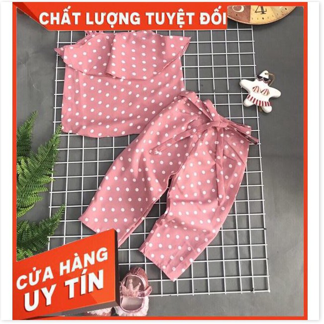 Thời Trang Bé Gái- Đồ Bộ Hè Chấm Bi Dây Bèo Áo Rời Quần Mẫu Mới