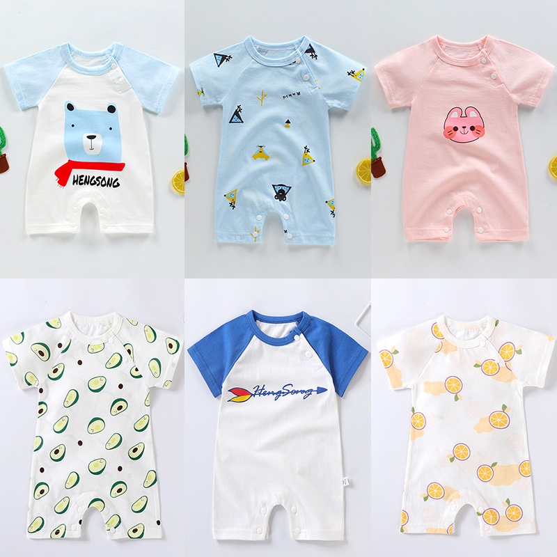 Áo liền quần vải cotton họa tiết hoạt hình dành cho bé trai/ bé gái 0-12 tháng