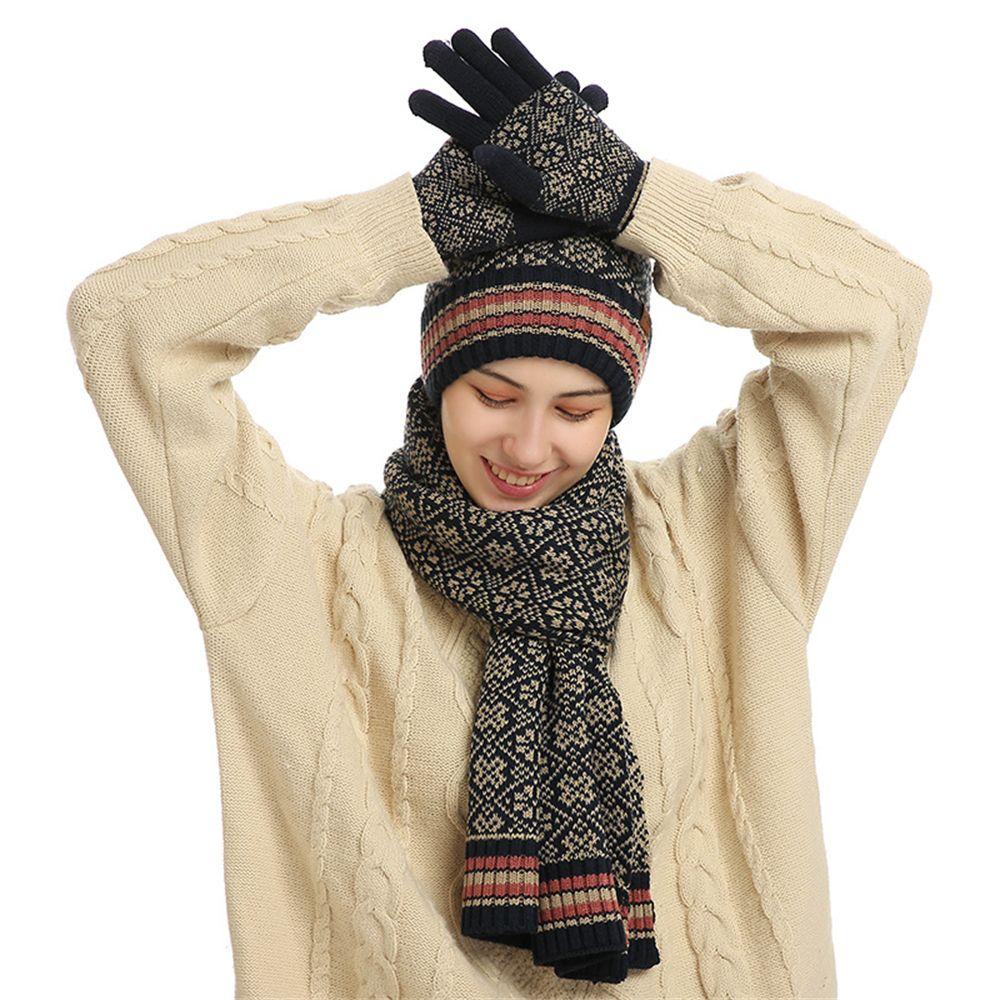Set Mũ beanie Kèm Găng Tay Và Găng Tay Cảm Ứng Thời Trang Mùa Đông Cho Nữ