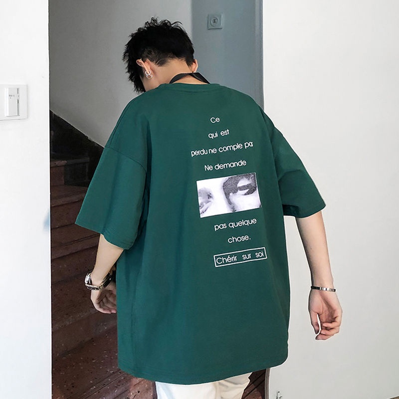Áo thun ngắn tay cổ tròn dáng rộng in hình phong cách hiphop hàn quốc dành cho nam