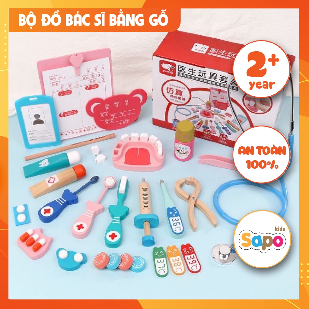 Bộ Đồ Chơi Bác Sỹ Bằng Gỗ Đóng Vai Bác Sĩ Nha Khoa Cho, Giống Như Thật SAPOKIDS