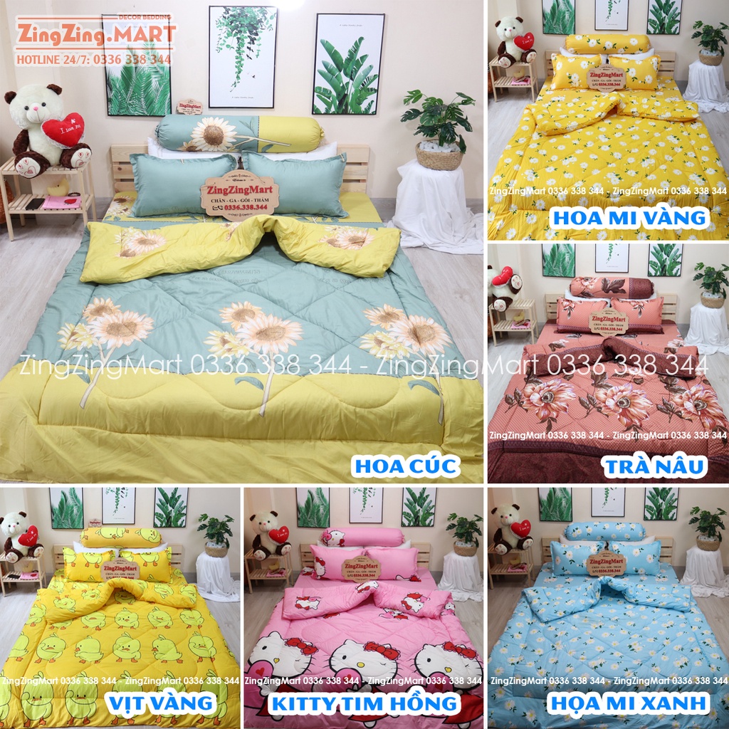 Sét chăn phao m4 , Chăn bông siêu ấm sét 5 món Poly cotton đẹp lắm nha !