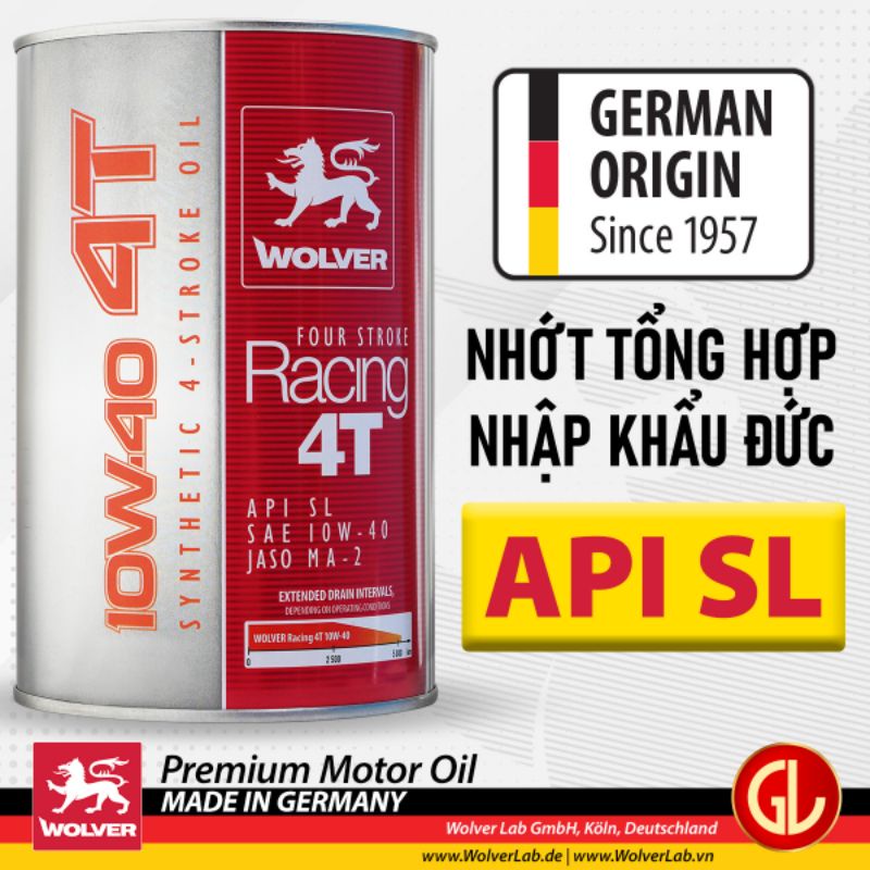 Dầu nhớt Wolver Racing 10W40 API SL Đức German Lubricant