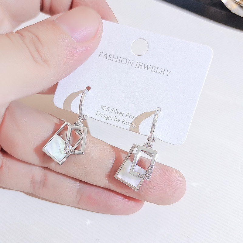 [Jiudolan] Bông Tai Bạc Đơn Giản Thời Trang Hàn Quốc Hình Tròn / Vuông Mỏng
