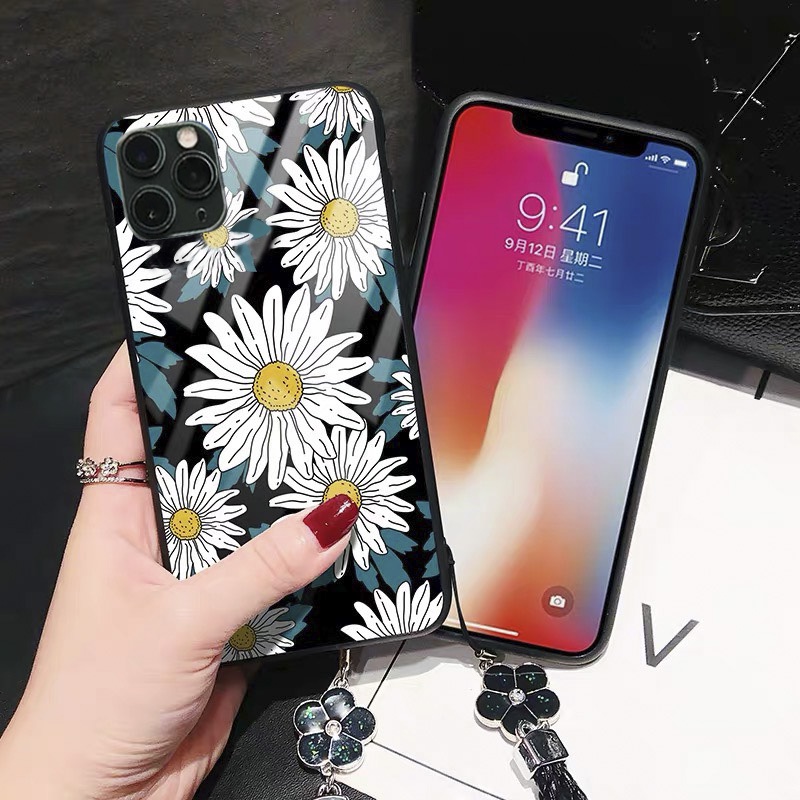 Ốp lưng iphone kính Hoa cúc case 14plus 14 pro max 13 12 promax 11 mini 6 6s 7 8 plus x xr xs Se