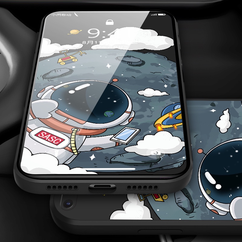 Ốp Điện Thoại Silicon Mềm Hình Phi Hành Gia Có Dây Đeo Cho IPhone 14 13 12 11 Pro Max