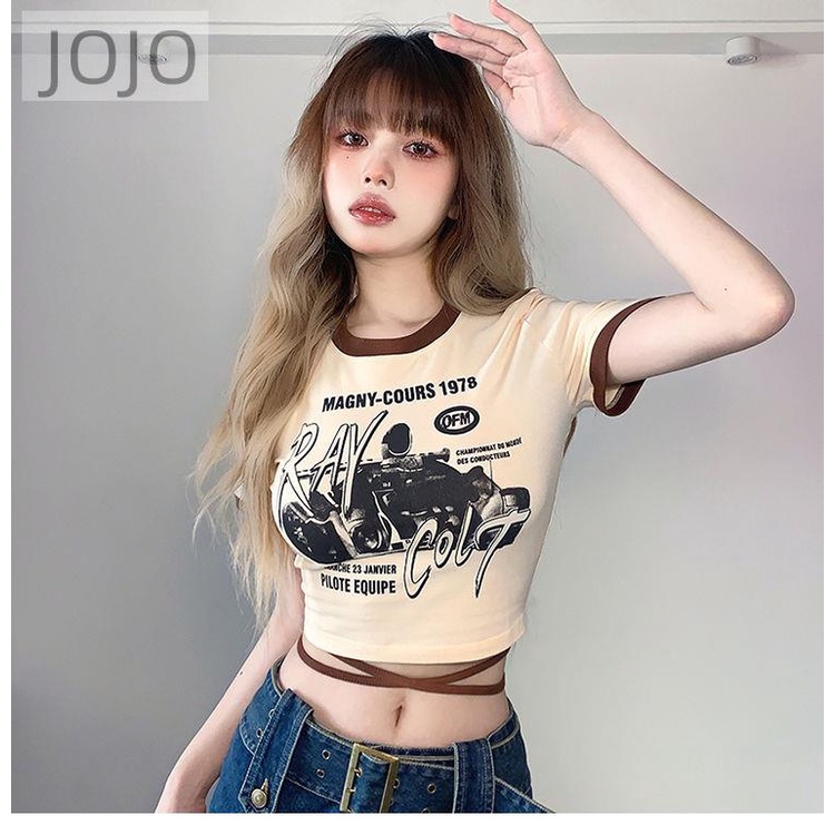 Áo Thun Tay Ngắn Cổ Tròn In Họa Tiết Retro Phong Cách Đường Phố Mỹ Thời Trang Mùa Hè Mới Cho Nữ