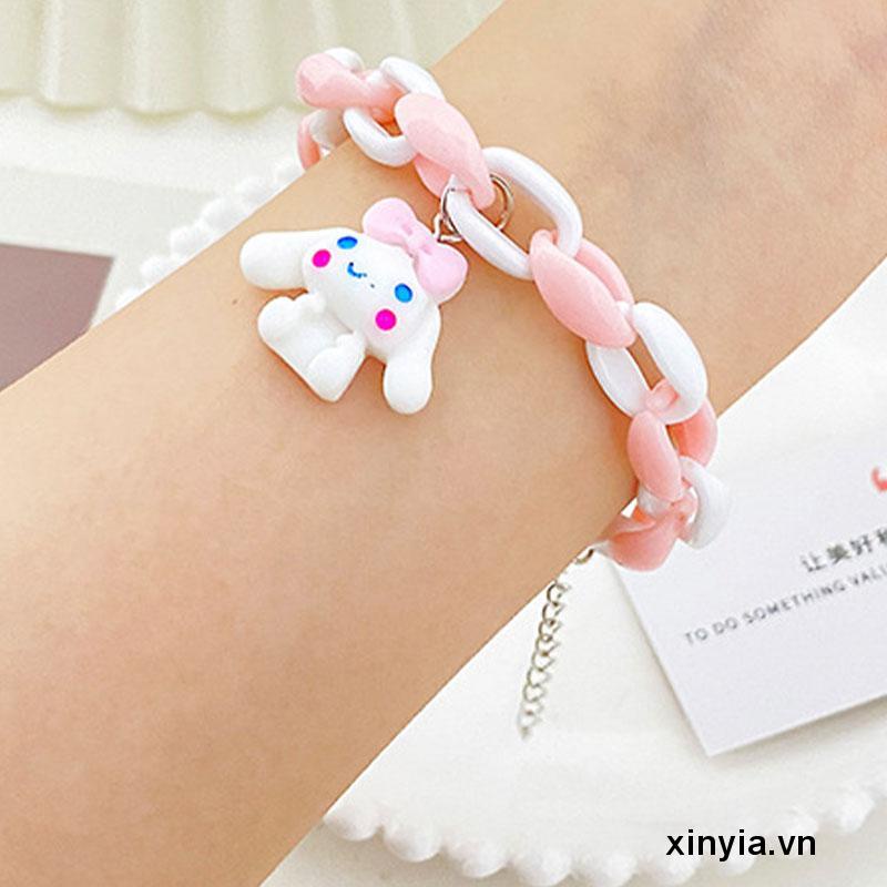 🌺Vòng Tay Dây Bện Mặt Hình Chú Chó Cinnamon Mềm Mại Màu Hồng Xanh Dương Phong Cách Nhật Bản Xinh Xắn