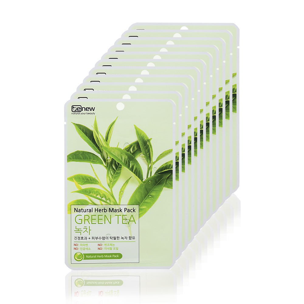 Bộ 10 miếng Đắp mặt nạ cao cấp Benew Natural Herb Mask Pack - Green Tea 22ml