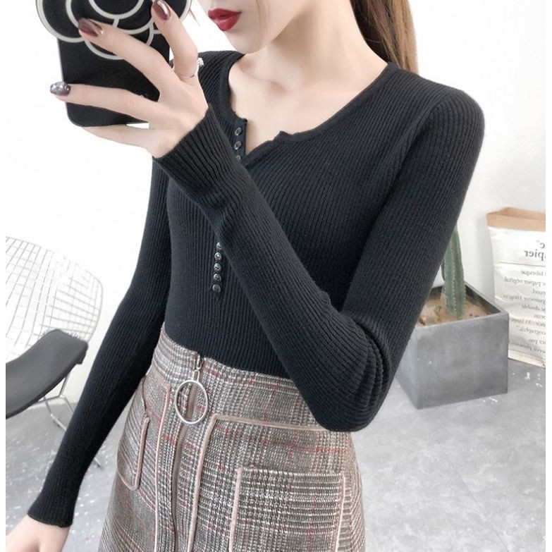 1Z12 Áo len tăm cúc ngực 12 cúc nhỏ phong cách Hàn Quốc Freesize 1026 | BigBuy360 - bigbuy360.vn