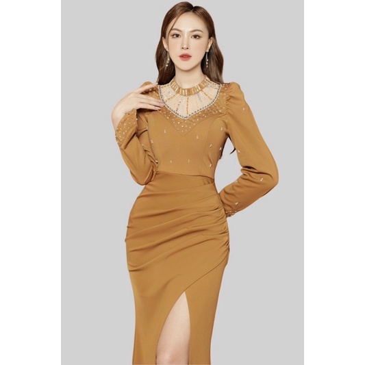 Đầm dạ hội tay dài xéo cách điệu cao cấp