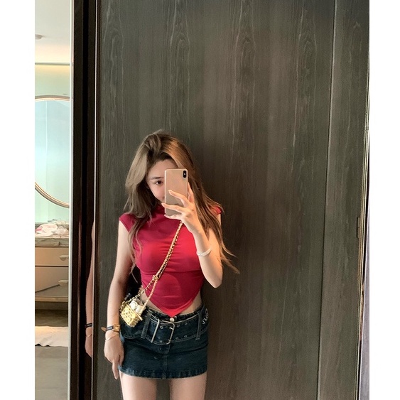 Cocory vn Áo Croptop Màu Trơn Dáng Ôm Thời Trang Quyến Rũ Cho Nữ