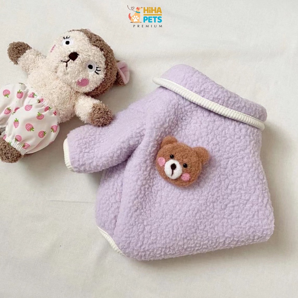 Áo Khoác Lông Nỉ Ấm Áp Cho Chó Mèo Hàn Quốc Quần Áo Thú Cưng Cao Cấp Có Dây Khoá Kéo Hihapet.