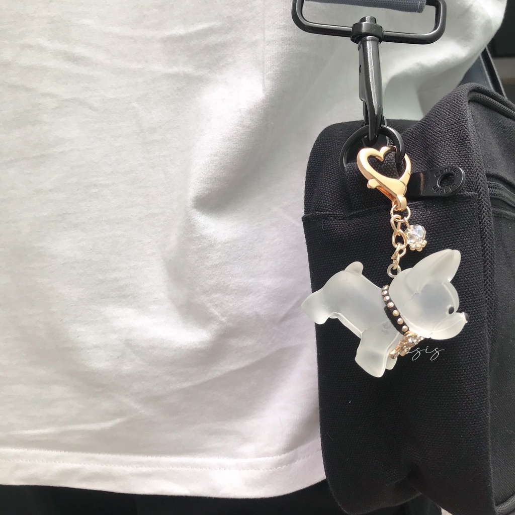 MÓC KHÓA THỦY TINH HÀN QUỐC HÌNH CHÓ PULL ĐÁNG YÊU, ESIS PULL DOG KEYCHAIN [ MK11 ]