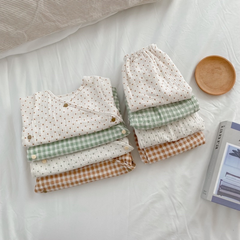 (Hàng thiết kế) Bộ pijama cho bé vải xô Muslin phong cách Hàn Quốc
