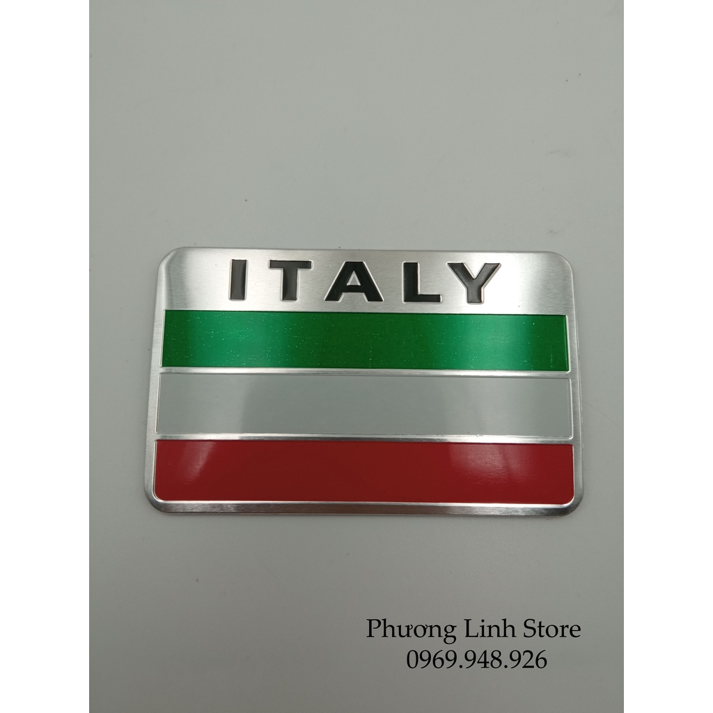 Tem nhôm dán xe oto cờ Ý sticker cờ Italya hình chữ nhật 3 sọc