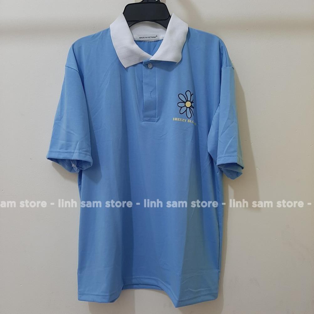 Áo thun POLO nữ tay lỡ có cổ phông form rộng freesize unisex mặc đi học, cặp, nhóm, lớp in hình HOA CÚC BA MÀU Xịn * 👌