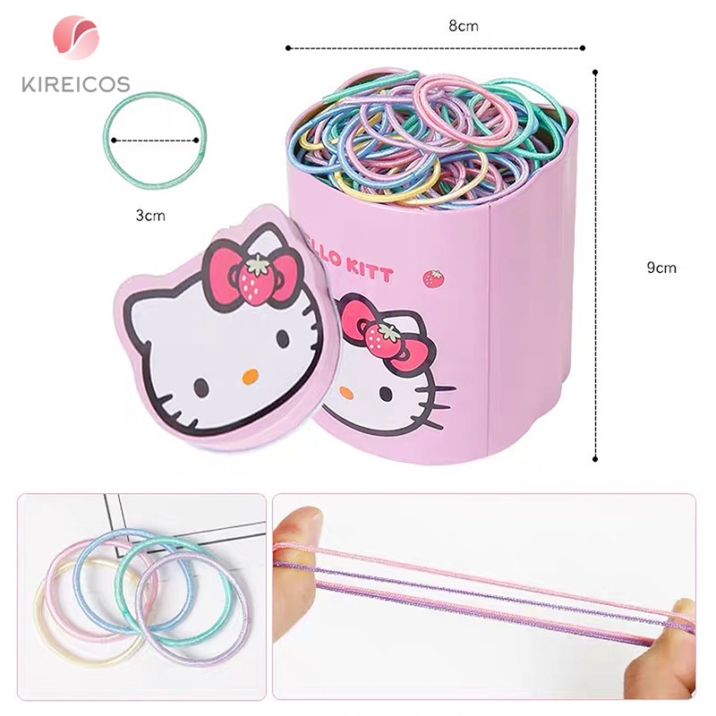 Hộp Thun Cột Tóc 100 Sợi Nhỏ Hello Kitty Giao Màu Ngẫu Nhiên