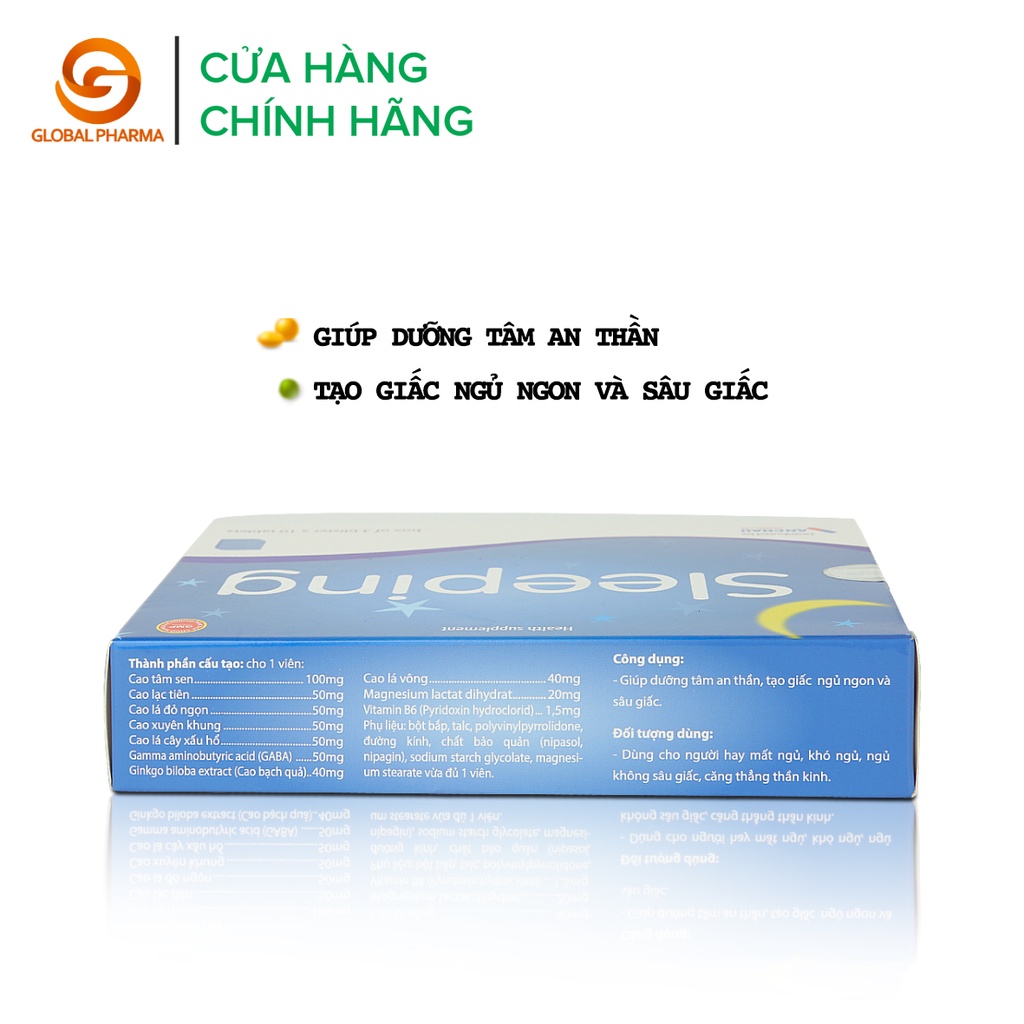 Viên uống sleeping AN CHÂU hỗ trợ giấc ngủ, tạo giấc ngủ ngon sâu giấc hộp 3 vỉ 30 viên - globalPharma