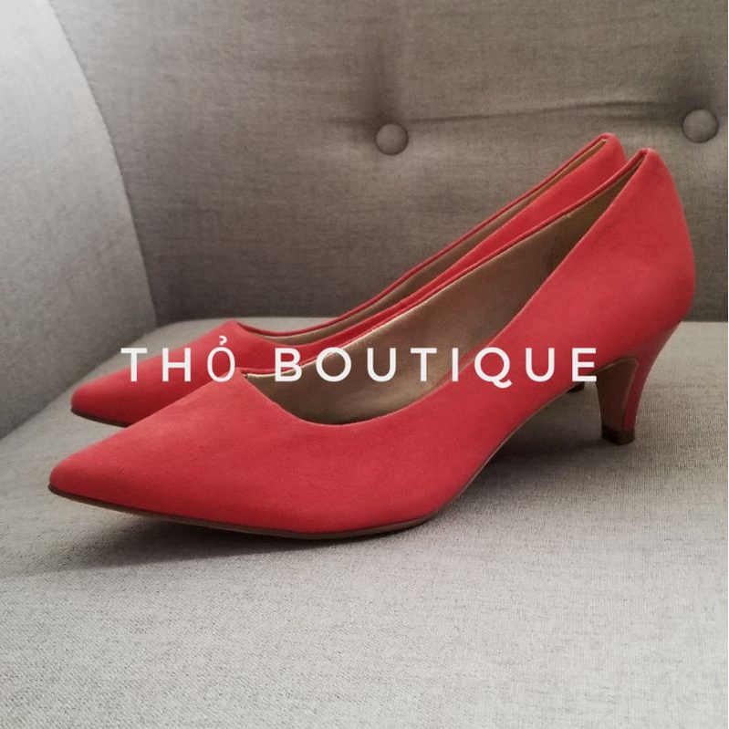 Giày cao gót Đức TAMARIS auth da lộn đỏ 6cm size 39