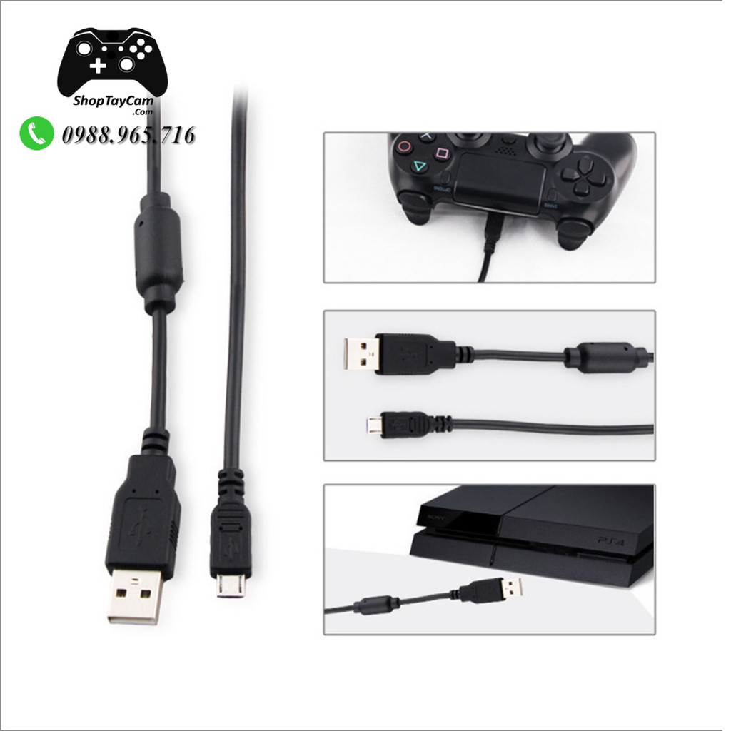 Cáp Cable Sạc USB Tay Cầm PS4 Dualshock 4 / Xbox One / Xbox One S / Hàng Xịn Kết Nối PC Laptop Dài 2M | TOP BÁN CHẠY