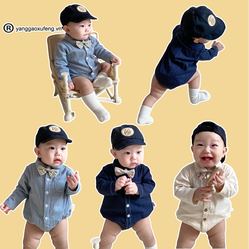 Áo may liền quần có nơ thời trang bé trai