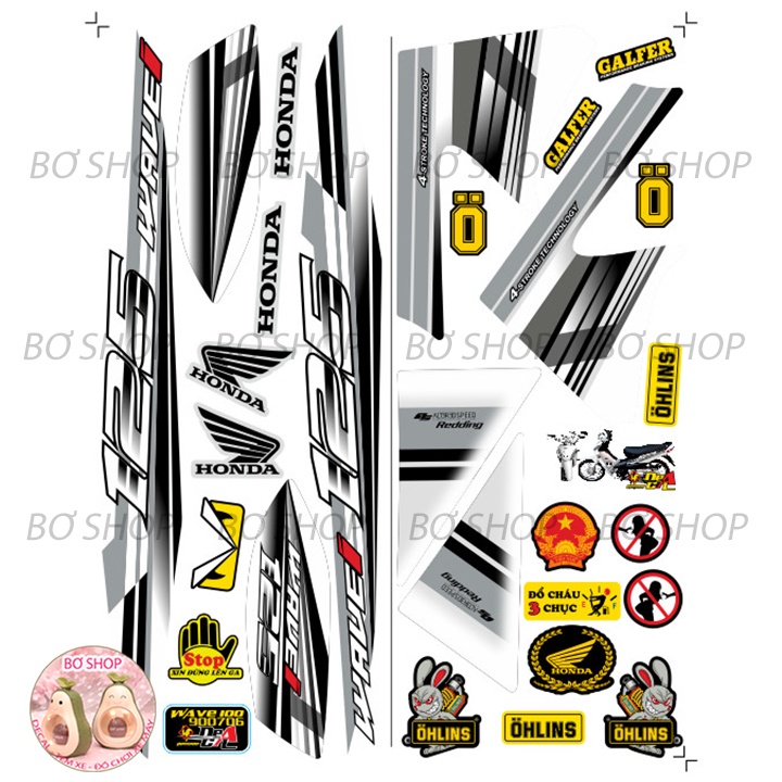 Tem rời WAVE ALPHA 100cc & 50cc Mẫu chữ 125i  BƠ SHOP - Tem 3 lớp chống phai màu