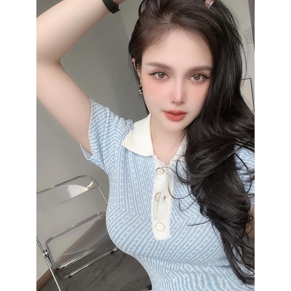 Đầm body cổ polo tay ngắn dáng ôm thời trang mùa hè phong cách Hàn Feeesize