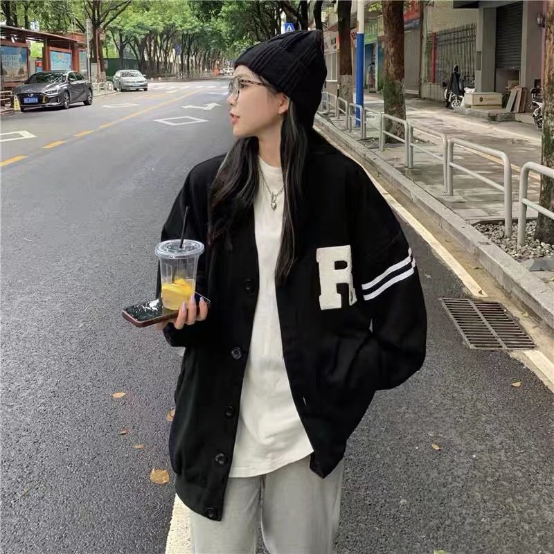 Áo khoác bóng chày cổ chữ V thời trang phong cách Hàn Quốc cho nam/ nữ