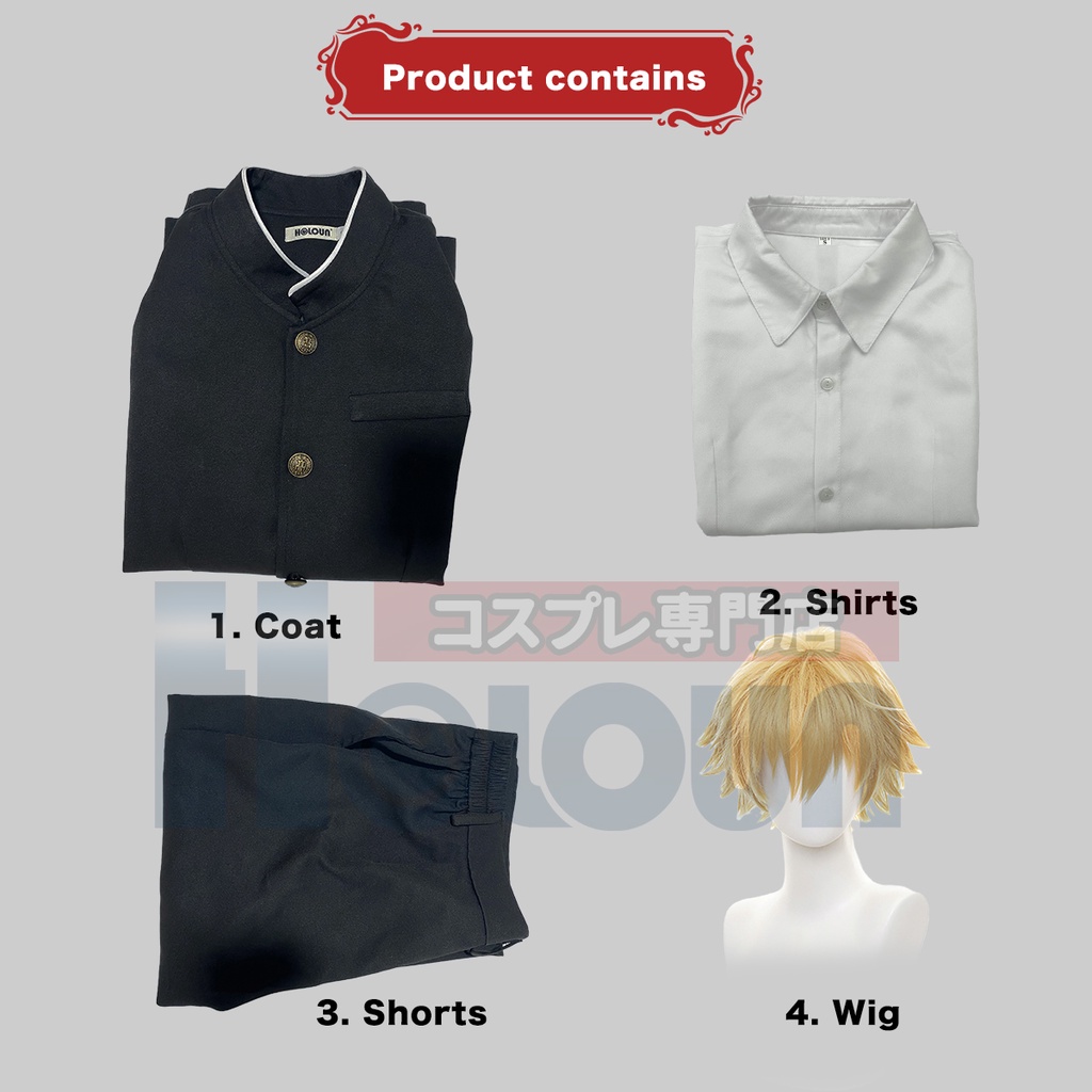 HOLOUN Anime Chainsaw Man Cosplay Costume Denji Yoshida Hirofumi Bộ Tóc Giả Màu Đen Hóa Trang Nhân Vật Halloween Christmas Gift