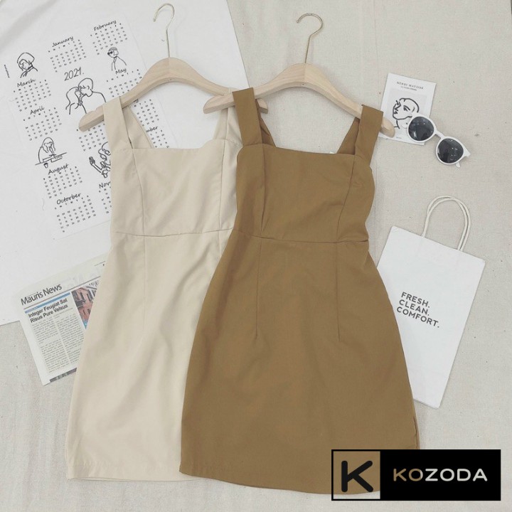 Váy Hai Dây Nữ, Váy 2 Dây Ôm Dáng Lưng Chun Chất Mềm Siêu Trendy màu trắng kem nâu Kozoda D19 | BigBuy360 - bigbuy360.vn