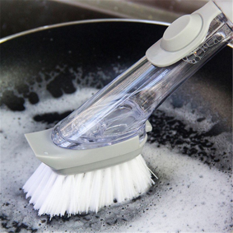 Dụng cụ chùi rửa , chảo, xong, đĩa, bát đa năng có cán tay cầm kèm ngăn chứa xà phòng tiện lợi