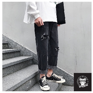 Quần jean baggy nam màu đen ống rộng rách 2020