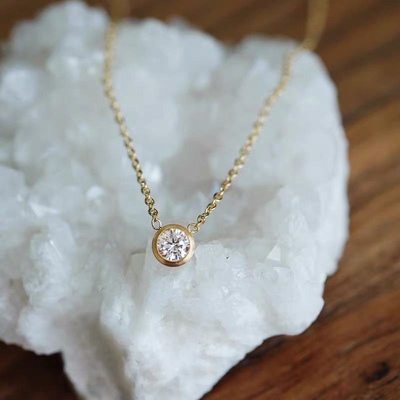 Vòng cổ MAYEBE LAVEND từ thép mạ vàng 18K mặt đính kim cương giả đơn giản không phai màu không gỉ